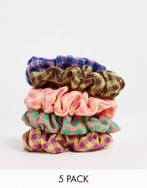 Topshop pack of 5 gingham mini scrunchies in multi 