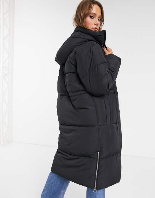 Topshop padded store coat in black