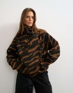 Padded denim bomber jacket in zebra 
