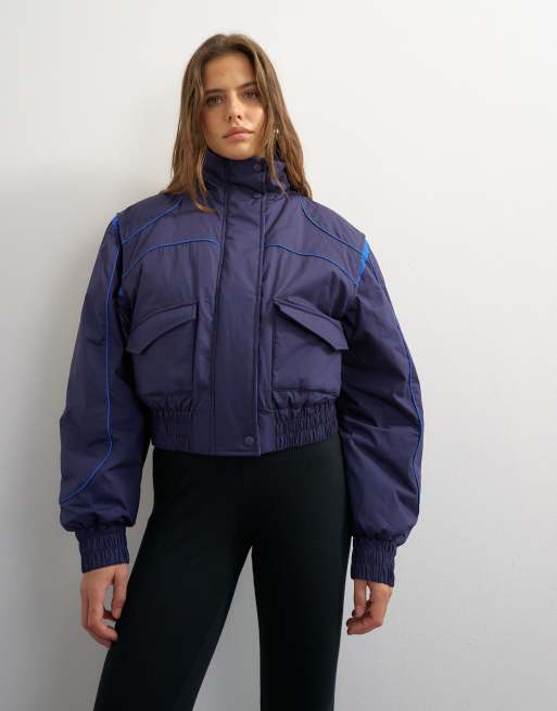 Topshop padded funnel neck jacket with contrast binding in blue, 2 of 4