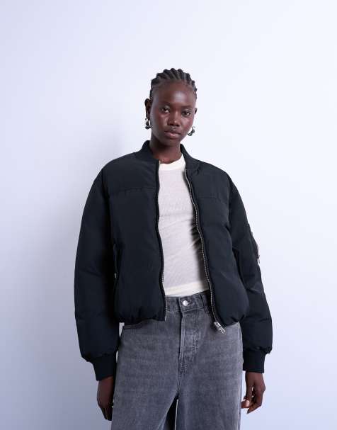 Topshop padded hybrid bomber jacket in black - view 1