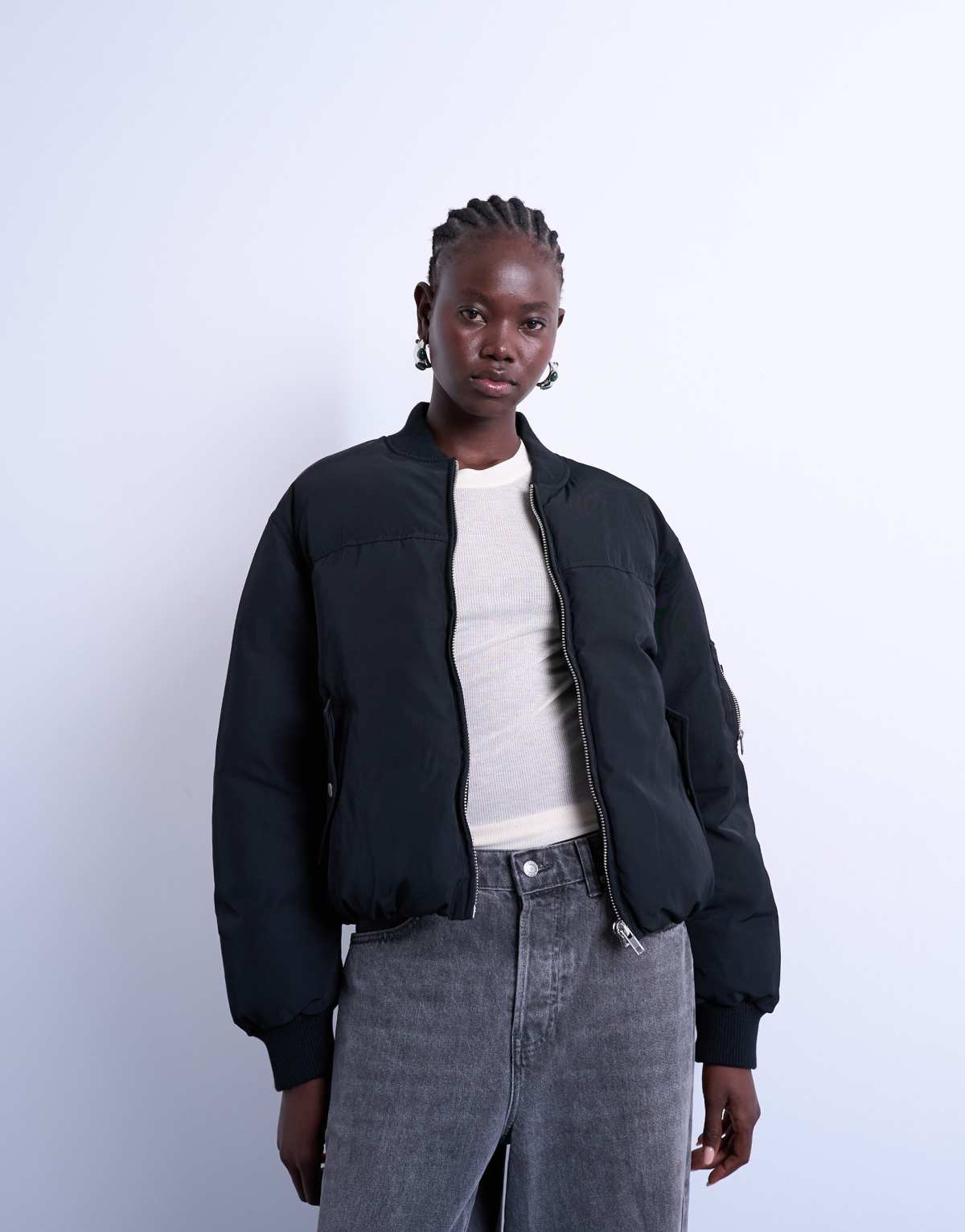 Topshop padded hybrid bomber jacket in black