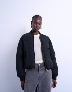 Padded hybrid bomber jacket in black