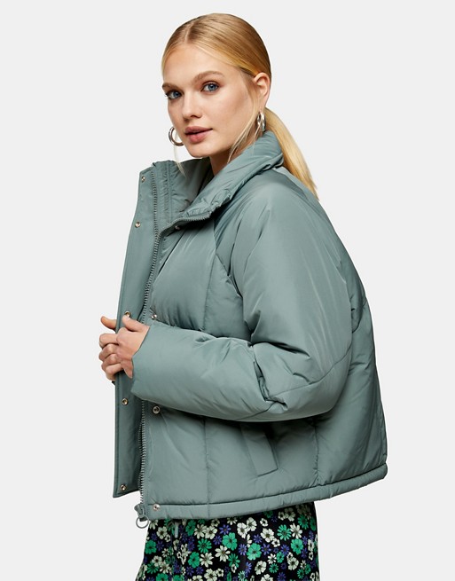 Topshop padded puffer jacket in sage green