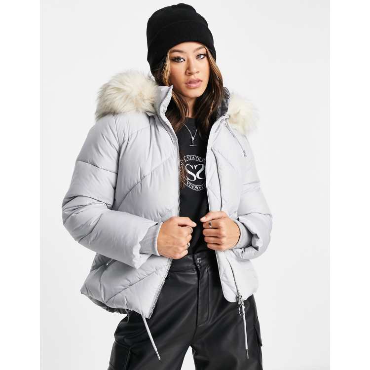 Topshop puffer coat shop with fur hood