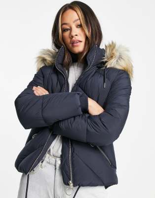 Topshop puffer jacket with cheap fur hood