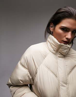 Topshop Padded Puffer Jacket In Cream-white