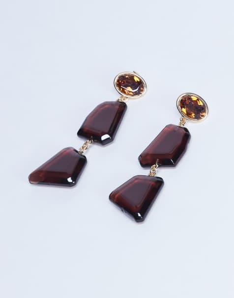 Topshop Paige abstract drop earrings in burgundy - view 1