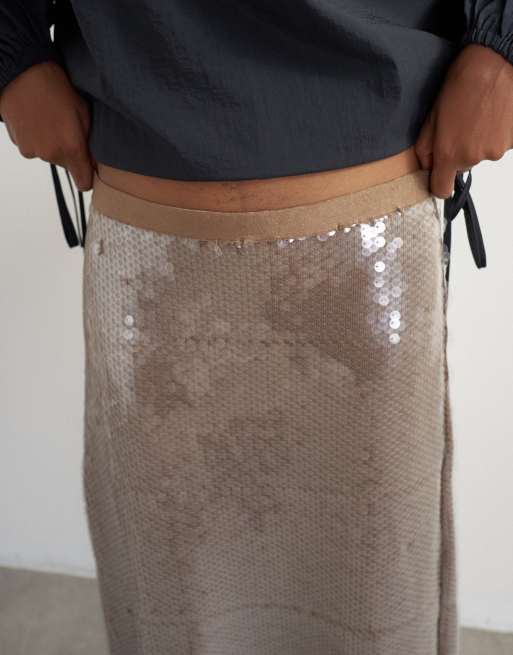 Topshop paillet gennemsigtig maxinederdel i chokoladebrun, 4 af 5