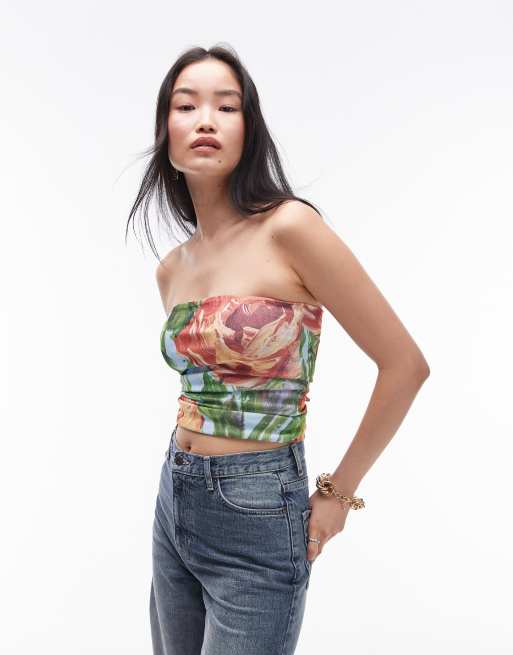 Topshop painted floral bandeau top  in multi
