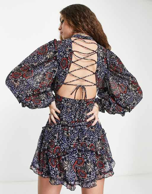 Topshop paisley cross back mini dress in multi, 3 of 4