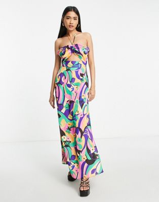 Topshop Paisley Cut Out Halter Maxi Dress In Multi