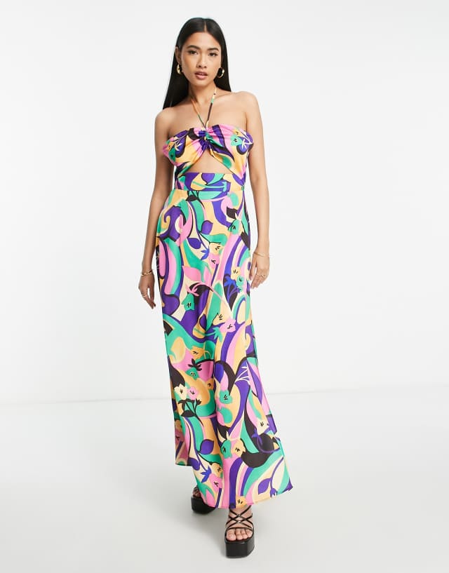 Topshop paisley cut out halter maxi dress in multi