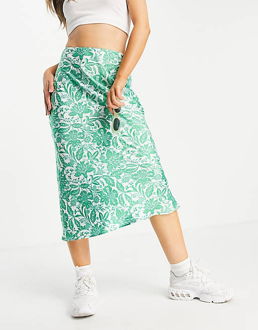 Topshop paisley midi bias skirt in green