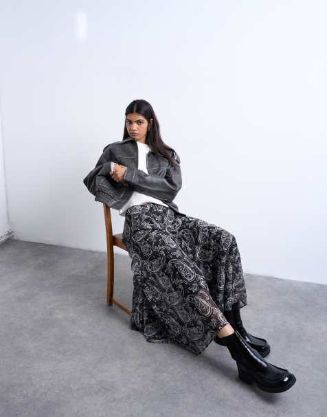 Topshop – Paisleymönstrad cirkelkjol i chiffon med maxilängd och dekorativ söm - view 1