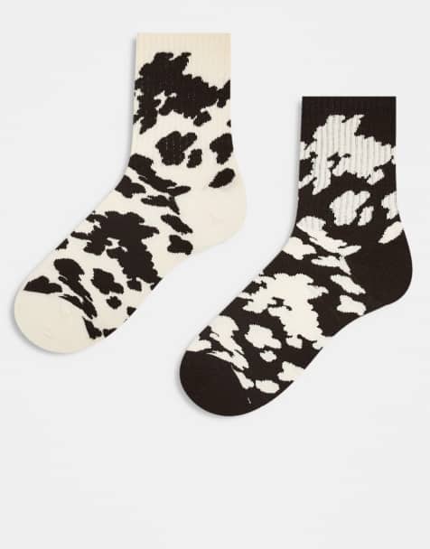 Topshop - Pakke med 2 par sporty ribstrikkede sokker med cremehvidt/chokoladebrunt koprint - view 1