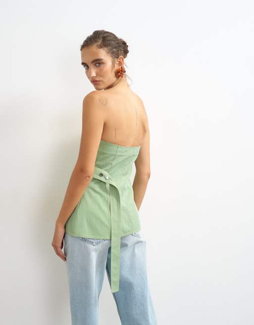 Topshop - palabra de honor estructurada asimétrica en verde, 3 de 4