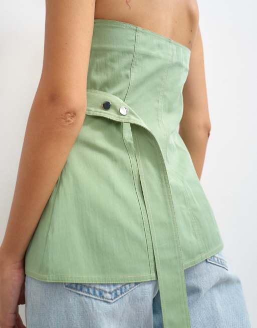 Topshop - palabra de honor estructurada asimétrica en verde, 4 de 4