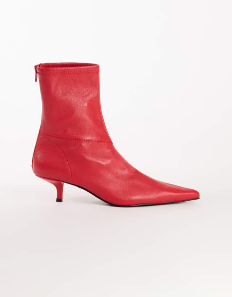 Topshop Palmer - botín de tobillo de piel auténtica con tacón bajo en rojo - view 1