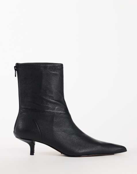 Topshop Palmer real leather kitten heel ankle boot in black - view 1