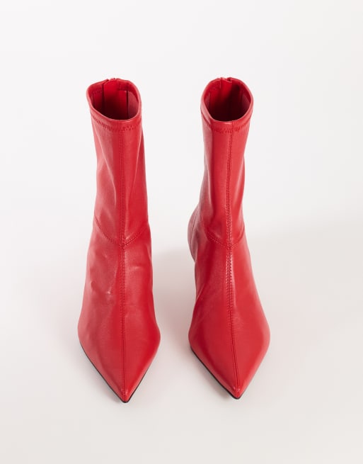 Topshop Palmer real leather kitten heel ankle boot in red, 3 of 4