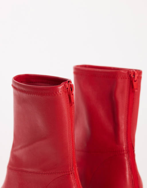Topshop Palmer real leather kitten heel ankle boot in red, 4 of 4