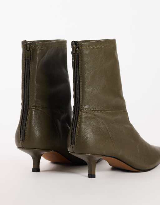 Topshop Palmer real leather kitten heel ankle boots in mink gray, 4 of 4