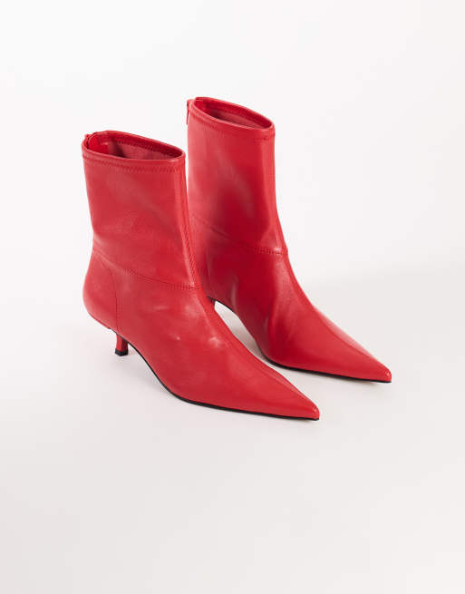 Topshop Palmer real leather kitten heel ankle boots in red, 2 of 4