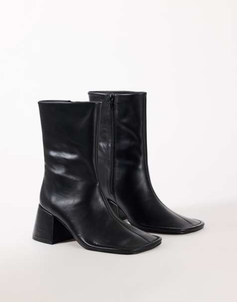 Topshop Pamela ankelboots i äkta läder med blockklack i svart - view 1
