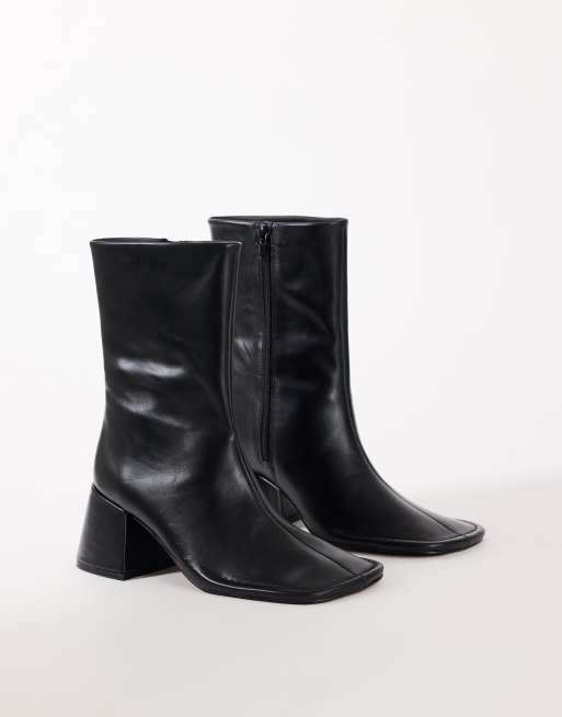 Topshop Pamela Ankle-Boots aus echtem Leder mit Blockabsatz in Schwarz, 2 von 4