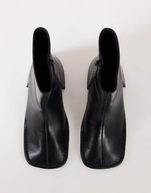 Topshop Pamela Ankle-Boots aus echtem Leder mit Blockabsatz in Schwarz, 3 von 4