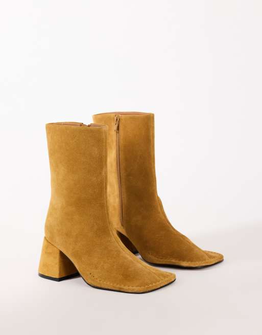 Topshop Pamela Ankle-Boots aus echtem Wildleder mit Blockabsatz in Hellbraun, 2 von 4