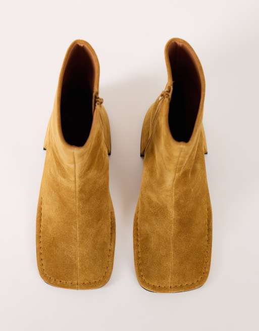 Topshop Pamela bottines à talon carré en daim véritable couleur tan, 4 de 4