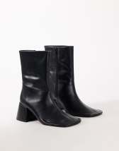Topshop Pamela real leather block heel ankle boot in black