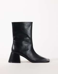 Pamela real leather block heel ankle boot in black