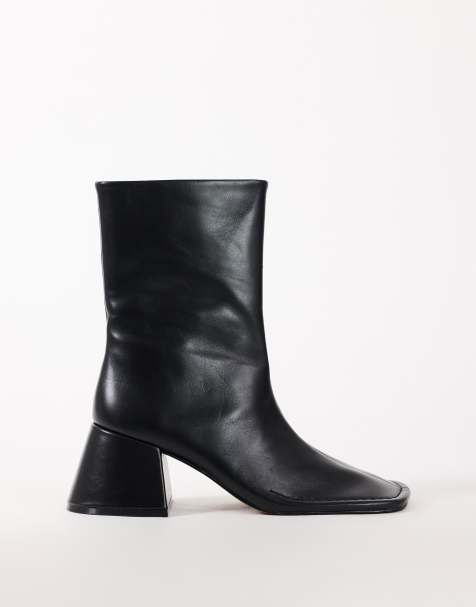Topshop Pamela stivaletti alla caviglia in vera pelle con tacco largo neri - view 1