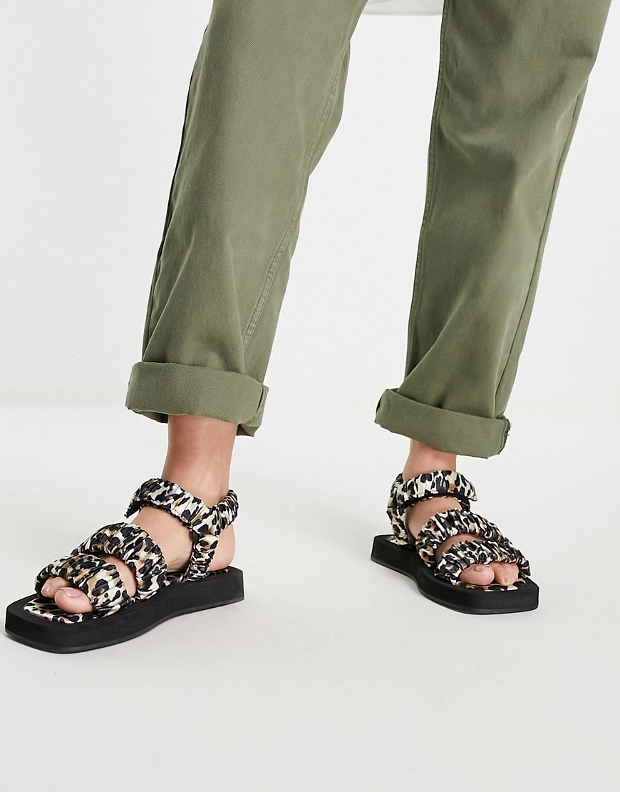 Topshop Panama ruched strappy sandal in leopard-Multi