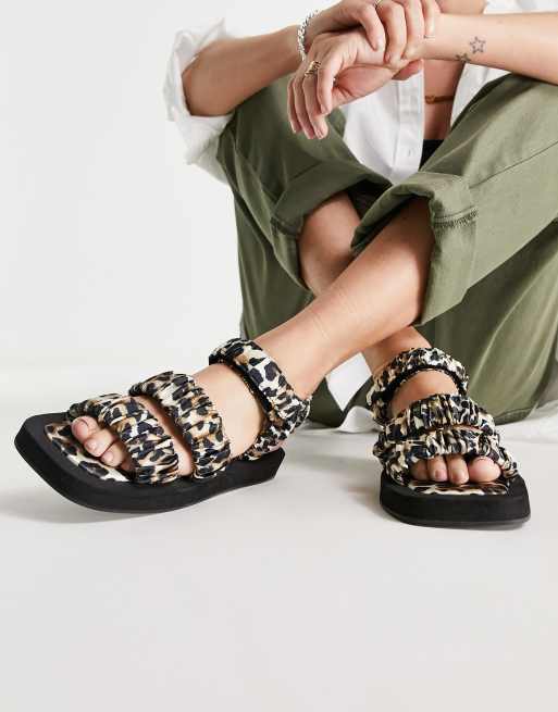 Topshop Panama ruched strappy sandal in leopard