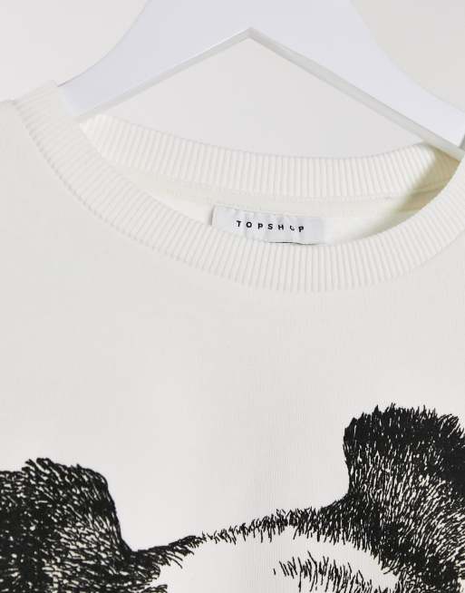 Topshop panda motif cropped sweatshirt in cream ASOS