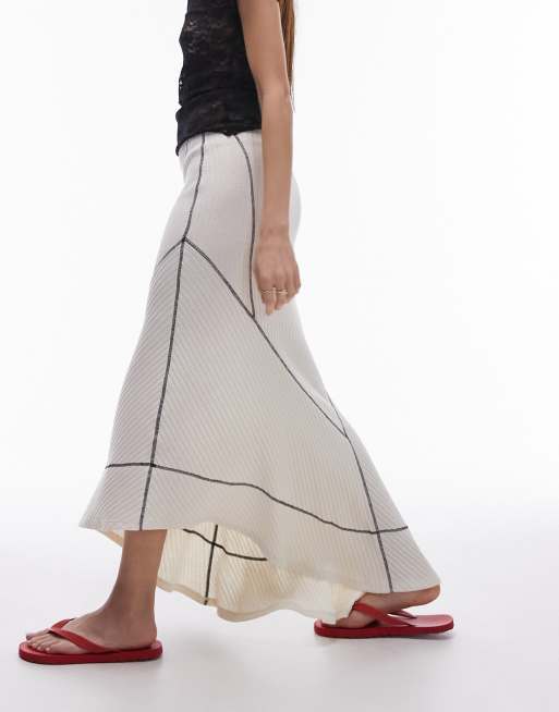 Topshop Paneled Disjointed Asymmetric Jersey Skirt in Cream
