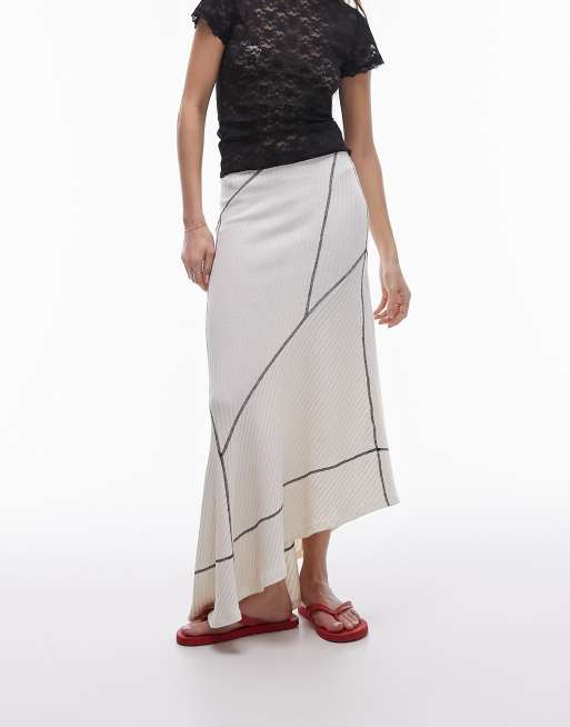 Topshop Paneled Disjointed Asymmetric Jersey Skirt in Cream, 2 of 5