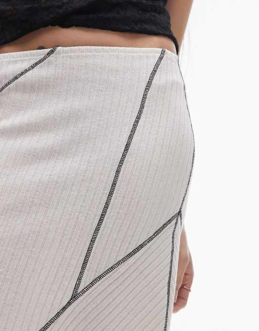 Topshop Paneled Disjointed Asymmetric Jersey Skirt in Cream, 3 of 5