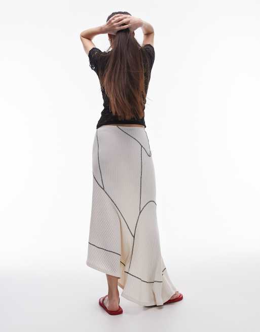 Topshop Paneled Disjointed Asymmetric Jersey Skirt in Cream, 4 of 5