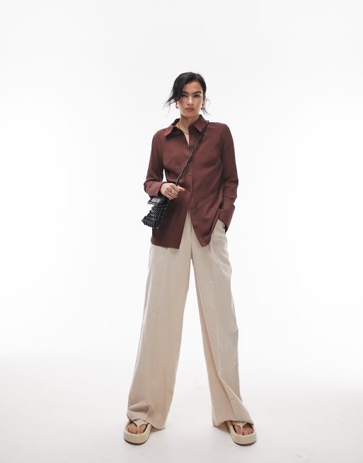 Topshop panelled crinkle shirt in berry
