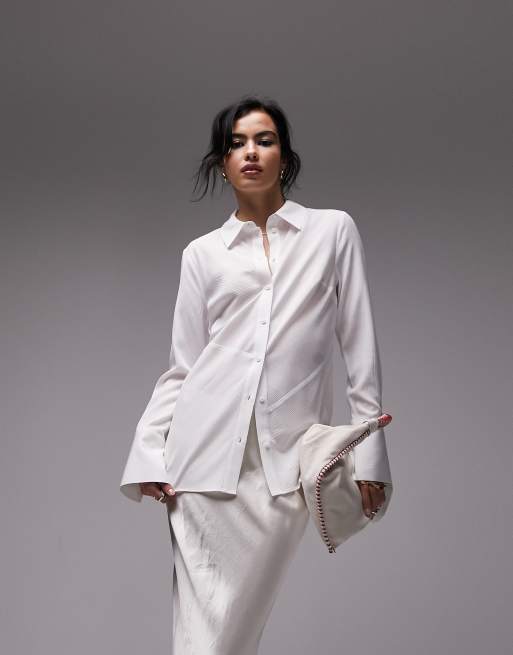 Topshop panelled crinkle shirt in ivory | ASOS