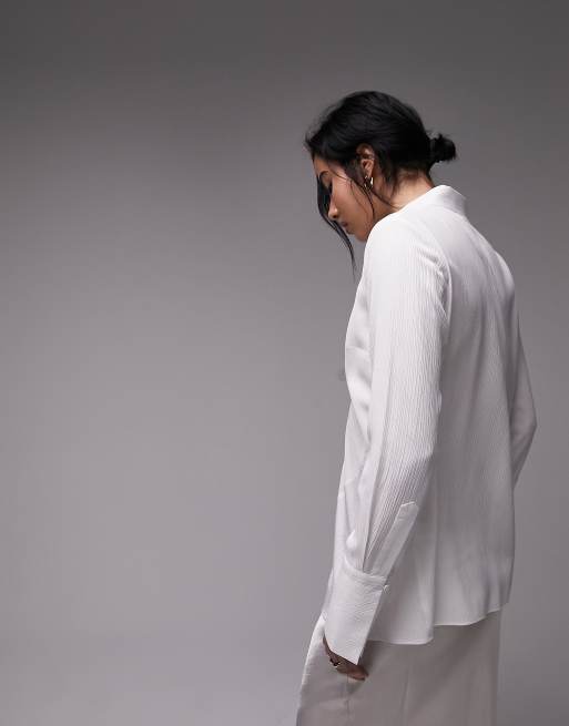 Topshop panelled crinkle shirt in ivory | ASOS