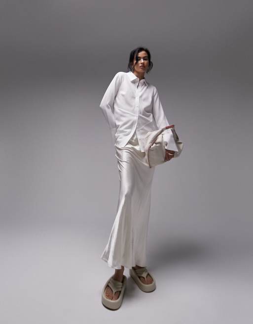 Topshop panelled crinkle shirt in ivory | ASOS
