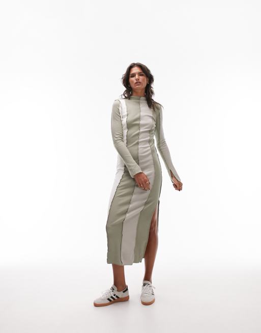 Topshop panelled stripe jersey midi dress in multi
