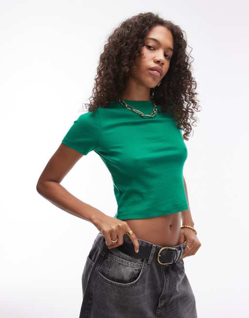 Topshop - Panggrøn krympet basis-T-shirt 
