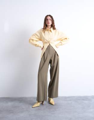 Pantalon à pinces coupe droite habillée de qualité supérieure - Kaki-Vert 32